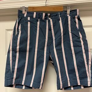 Free Planet Washed Navy & Pink Stripe Bermuda Shorts sz 32